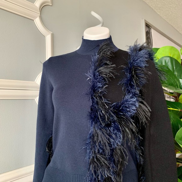 Cédric Charlier Two Tone Runway Sweater with Feather Trim Size 12 - Picture 3 of 14